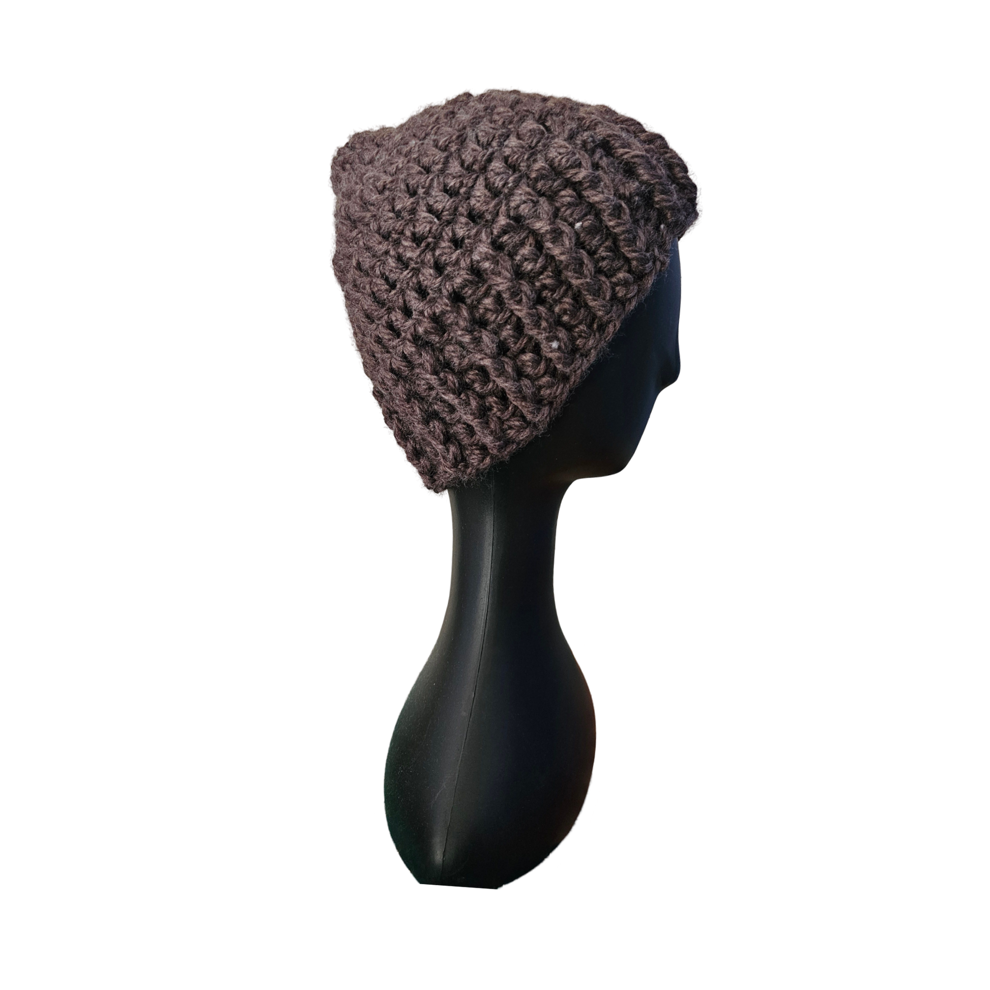 Crochet Beanie - Brown Side View