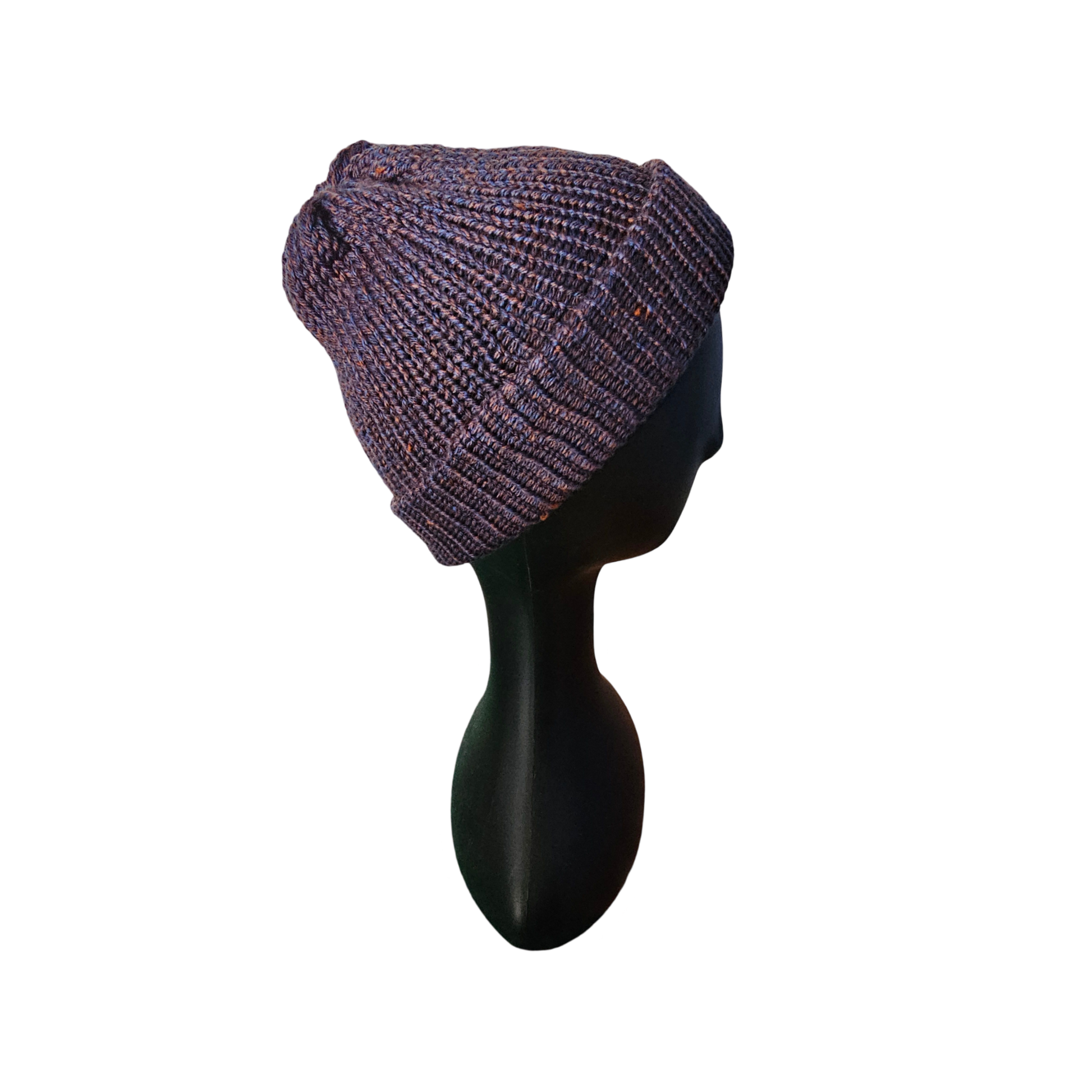 Knitted Beanie - Navy/Red Side View