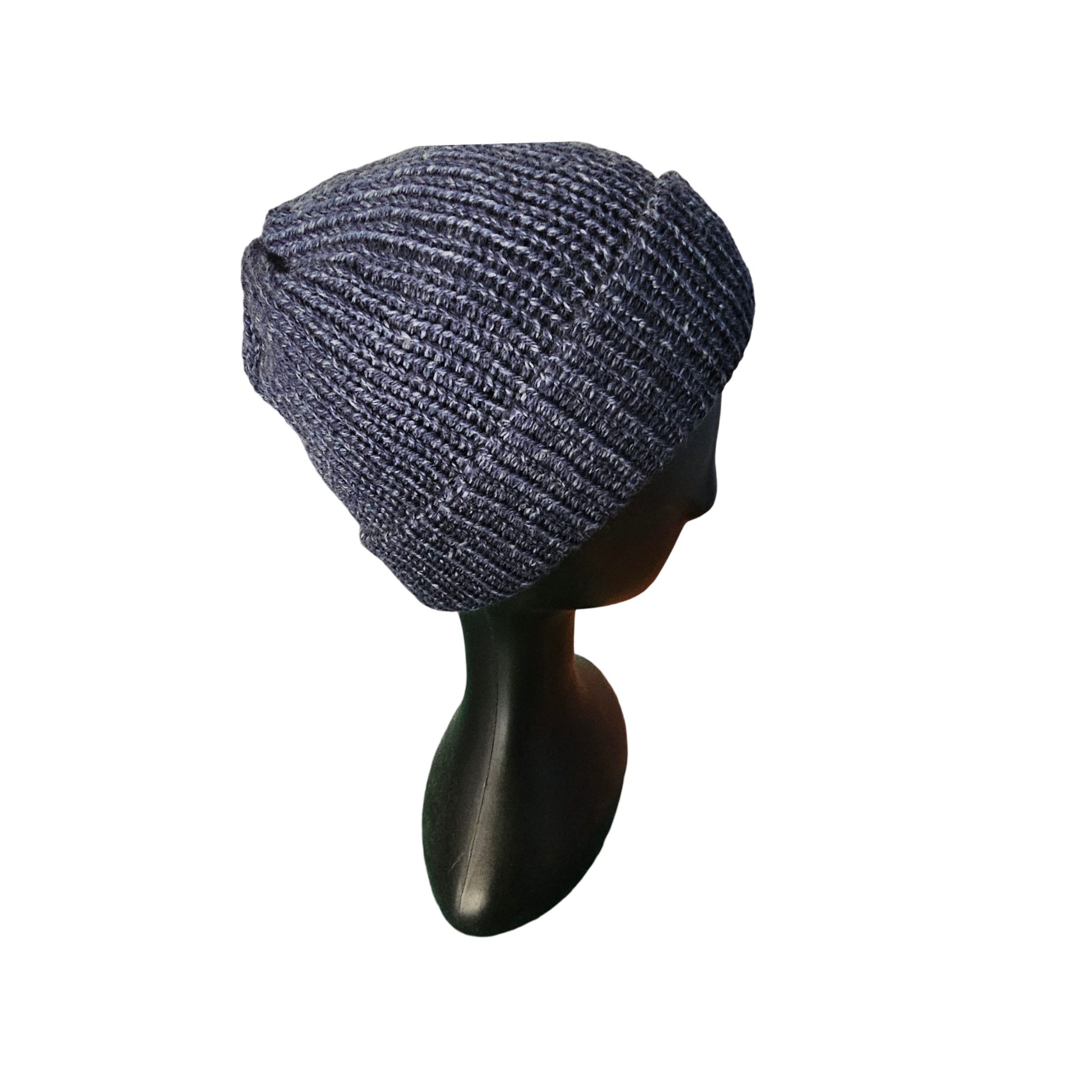 Knitted Beanie - Marble Navy Side View