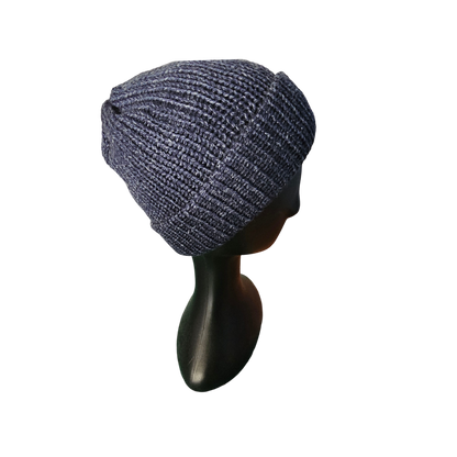 Knitted Beanie - Marble Navy Side View