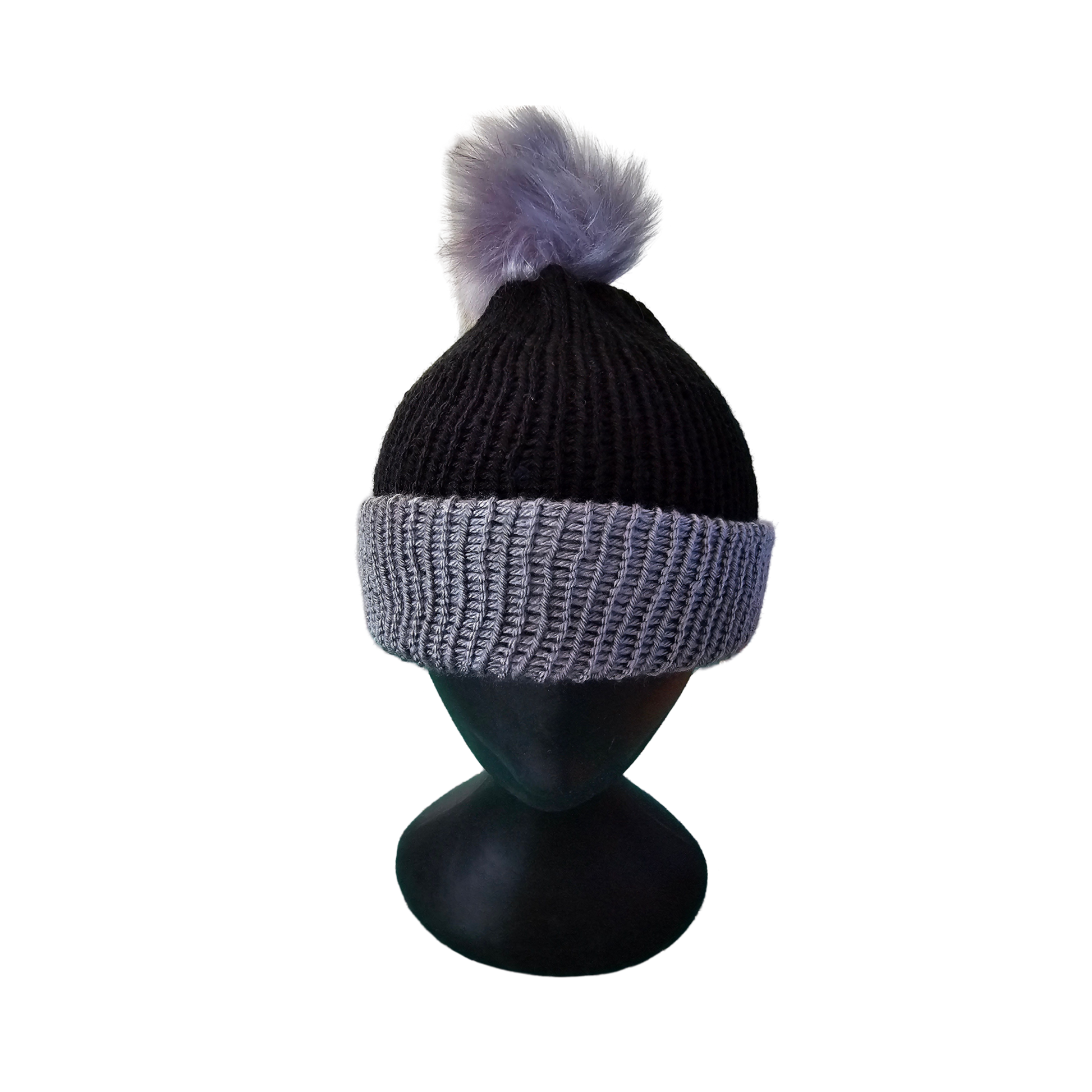 Two Tone Knitted Beanie - Black/Grey Front View