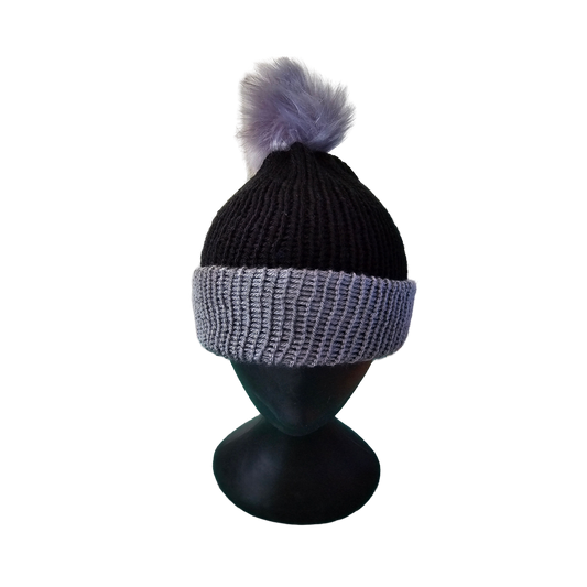 Two Tone Knitted Beanie - Black/Grey Front View