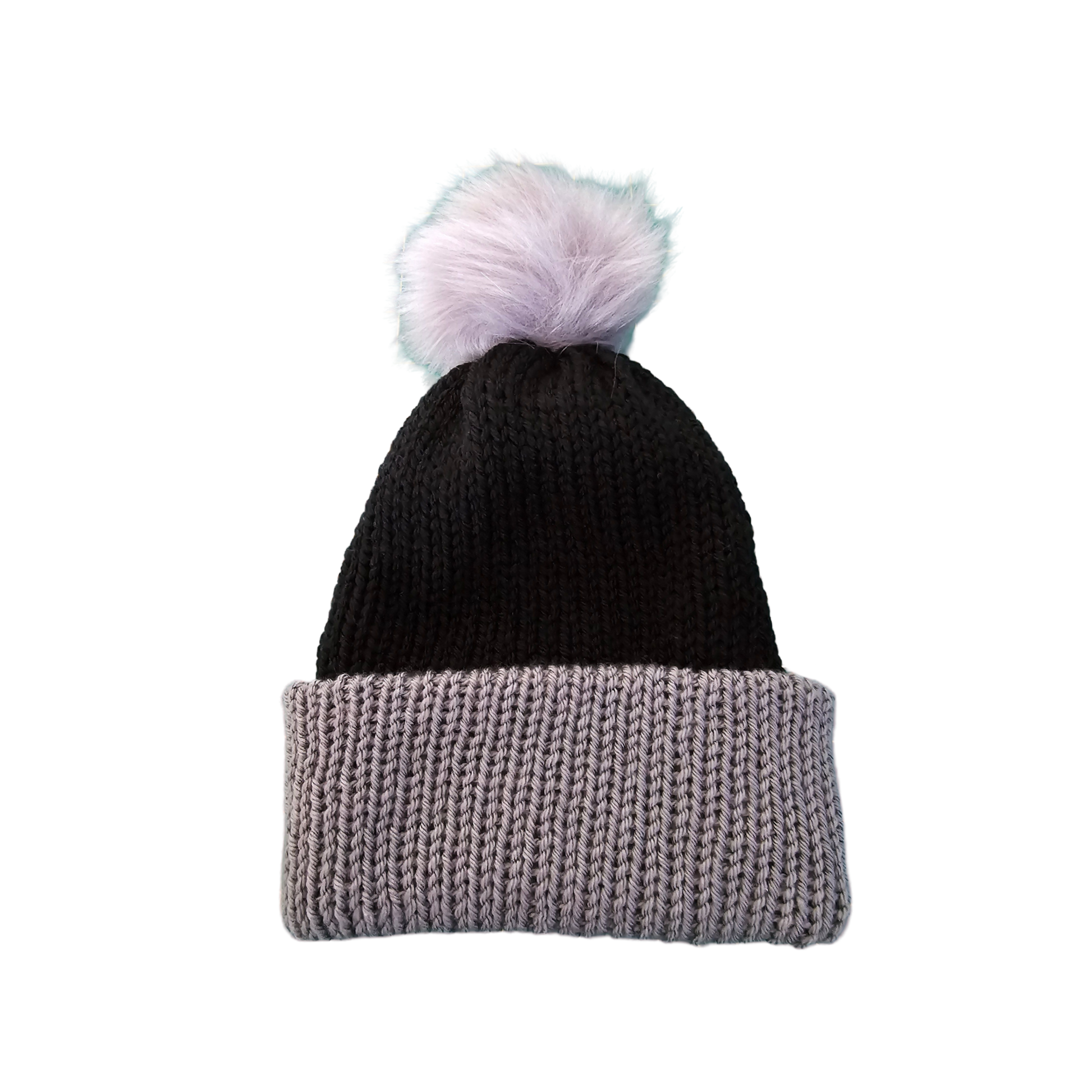 Two Tone Knitted Beanie - Black/Grey Flat View
