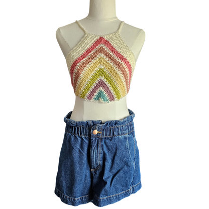 Crochet Top - Rainbow V top Front View