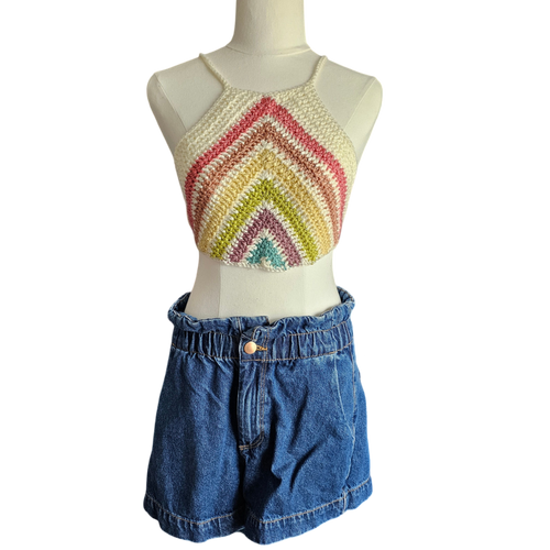 Crochet Top - Rainbow V top Front View