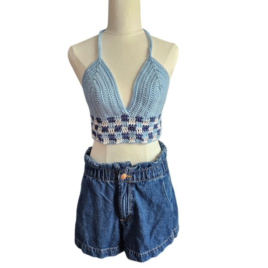 Crochet Top - Blue Tones Front View