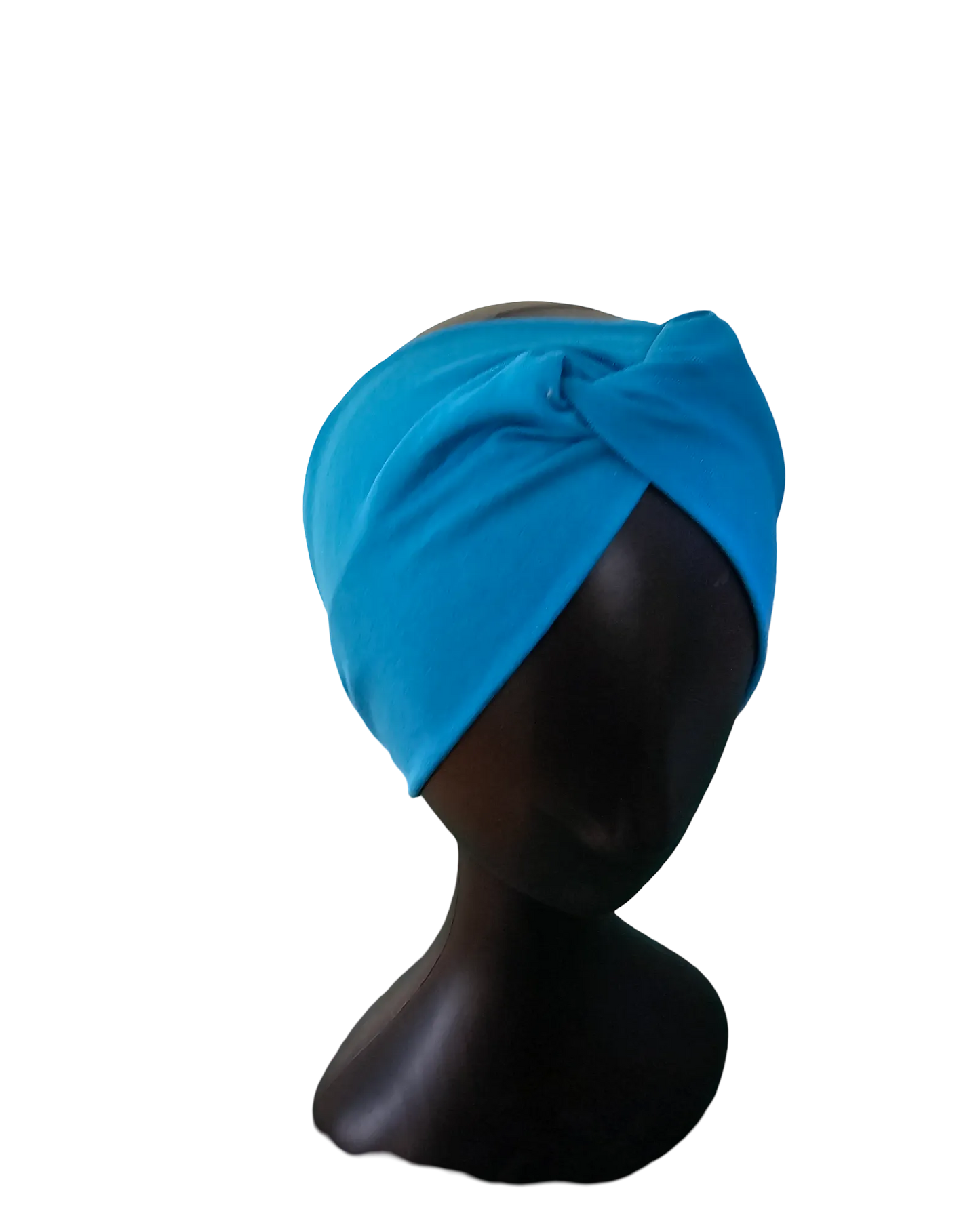 Side view of aqua ladies headband accessory on mannequin