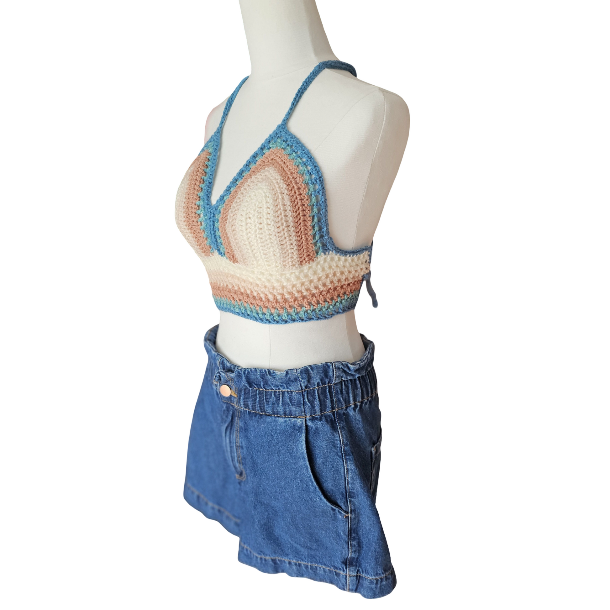 Coral Drift Crochet Lattice Top