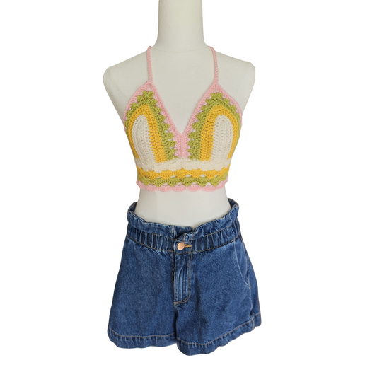 Coral Crochet Shell Top