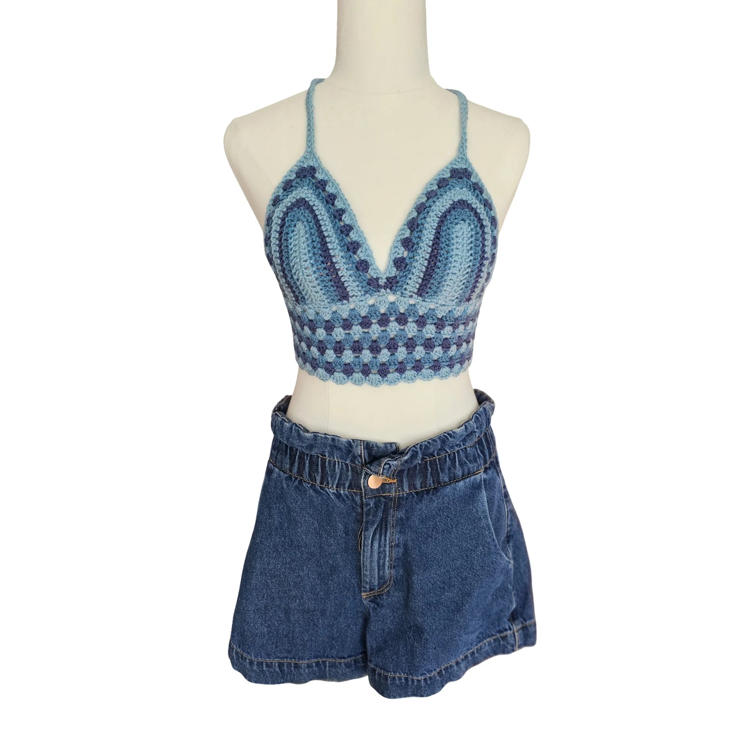 Ladies  summer crochet top - Front View on Doll