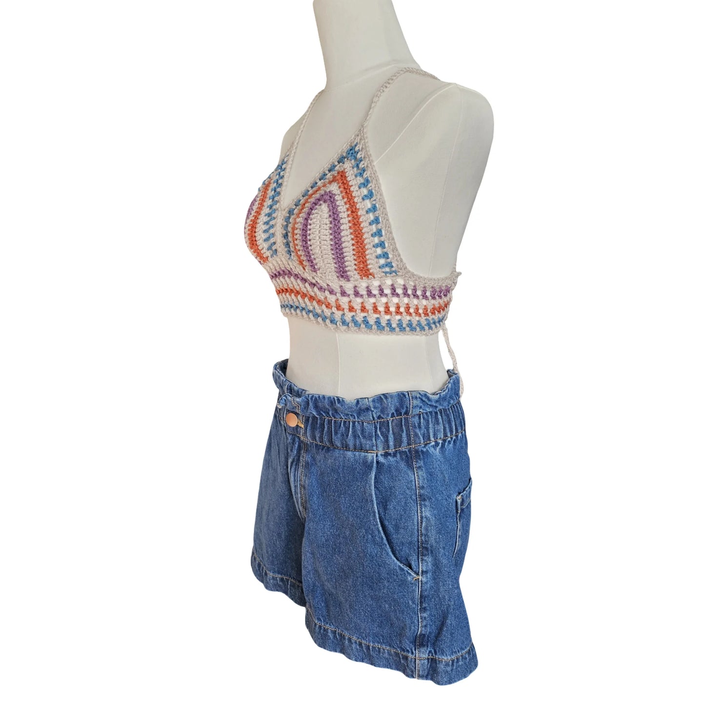 Ladies summer crochet top fashion - side view on mannequin