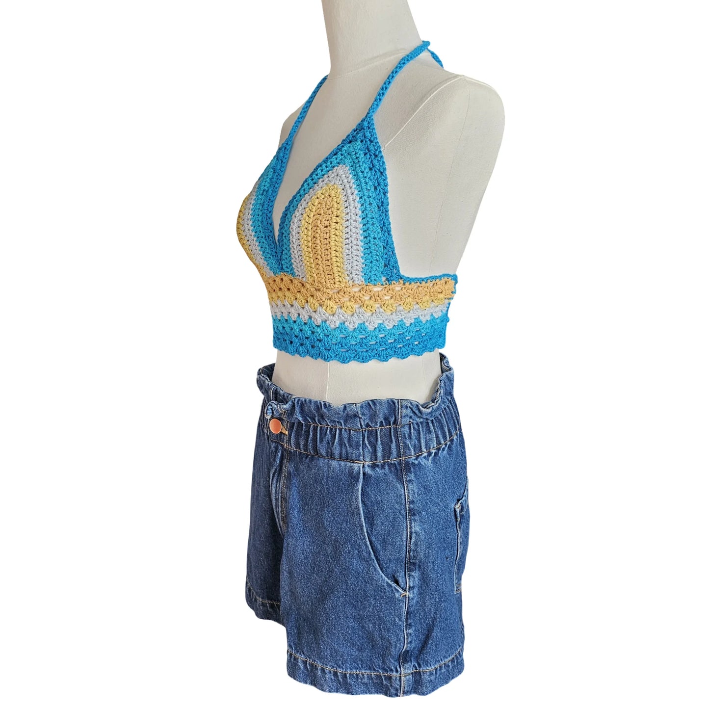 Summer crochet top - side view on mannequin