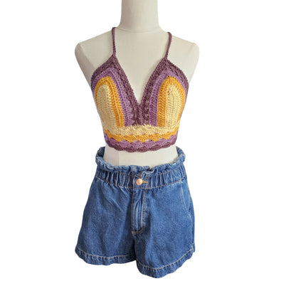 Ladies crochet bra top - front view on mannequin