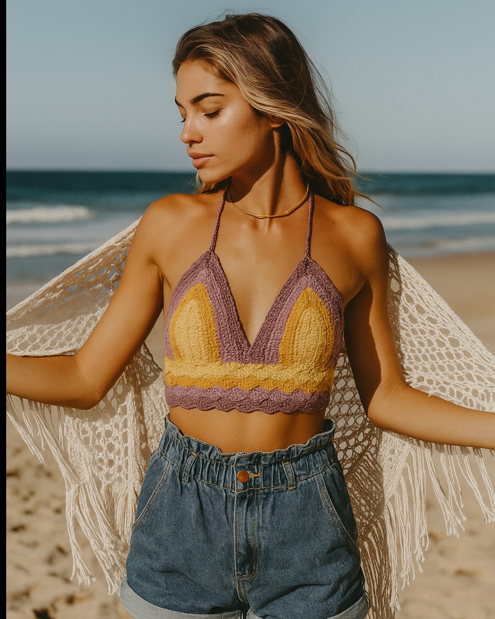 Ladies Crochet Top - Front View on Mannequin