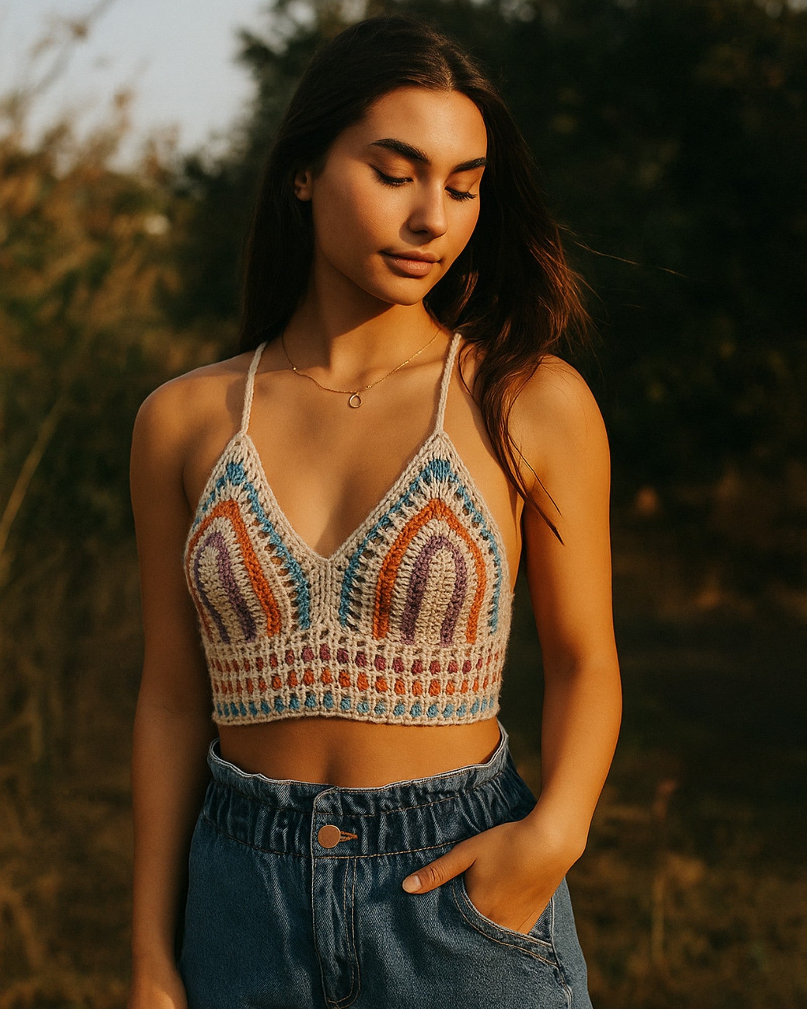 Ladies Crochet Top -  Front View on model