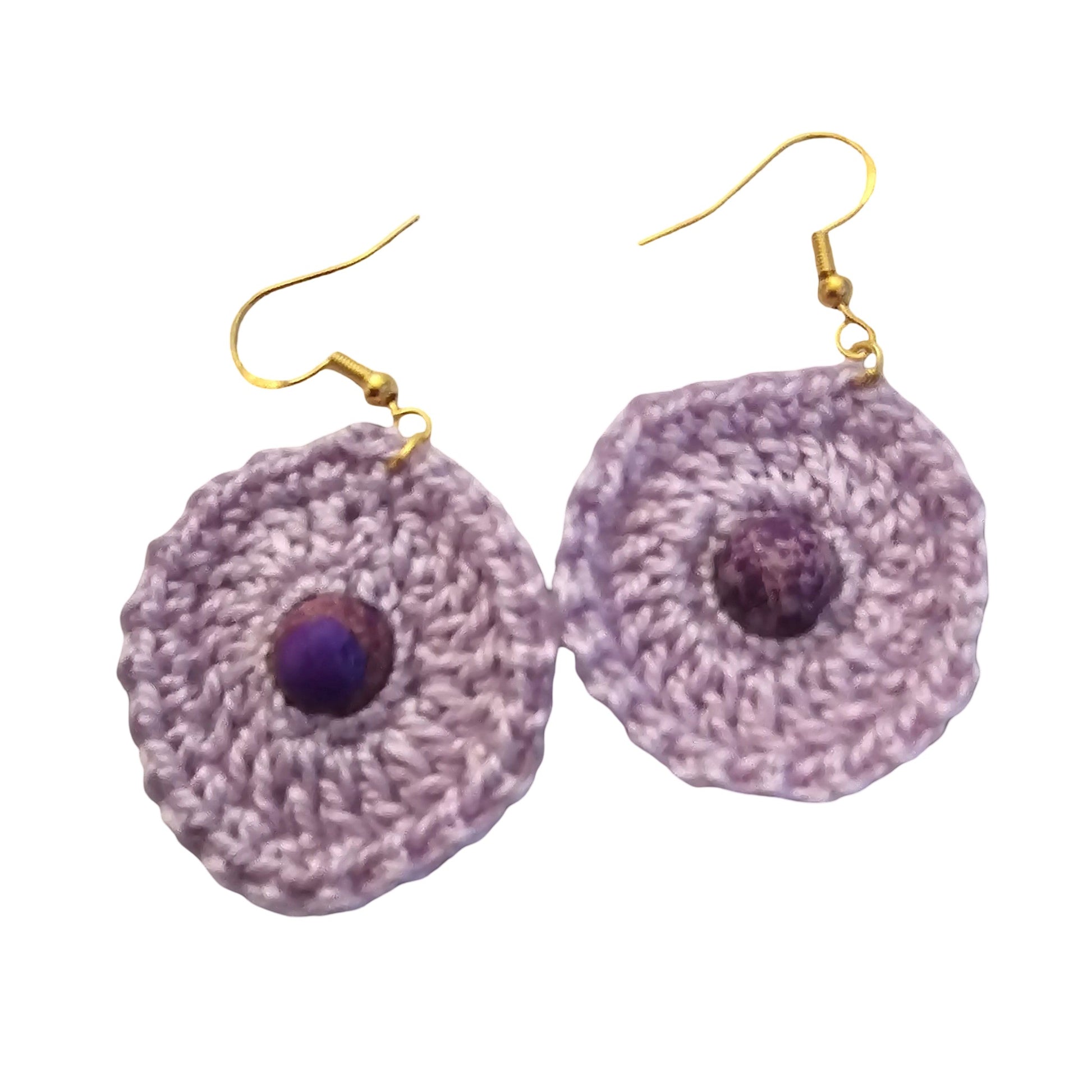 Crochet Earrings - Gold Fittings with bead- front view