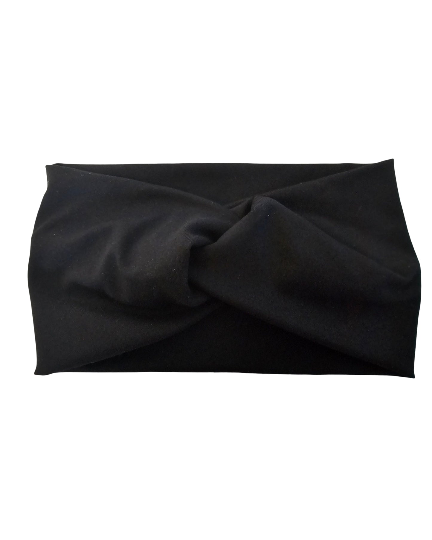 Black headband with a twisted design on a white background