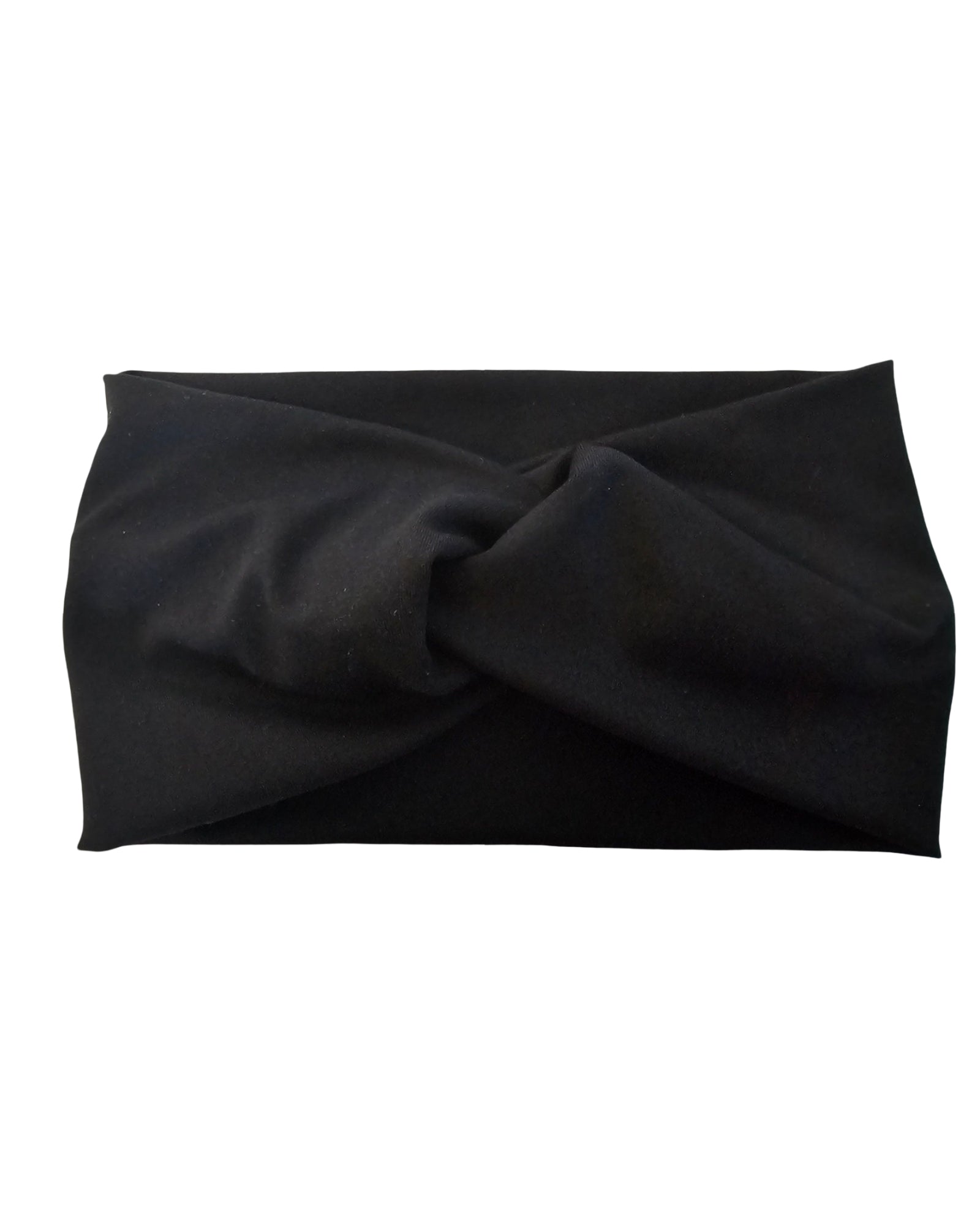 Black headband with a twisted design on a white background