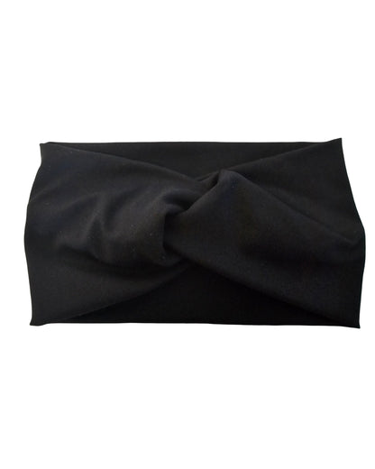 Black headband with a twisted design on a white background