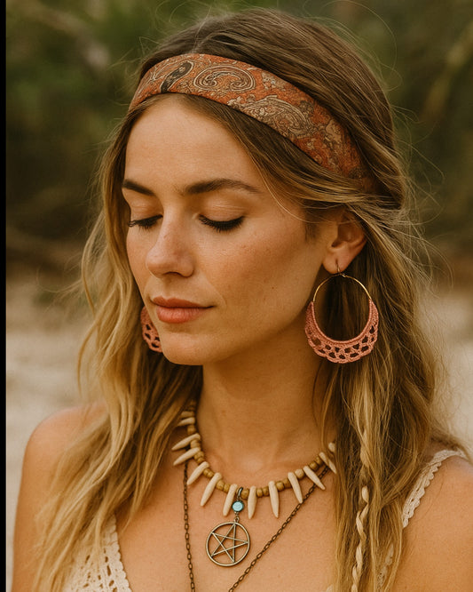 Ladies Crochet earrings - hoop style side view