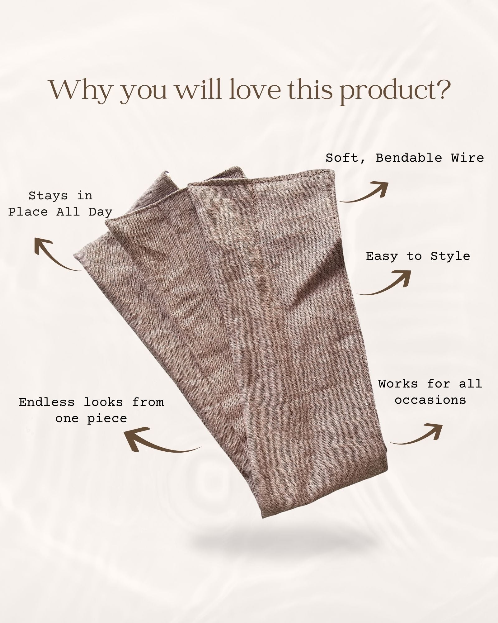 WIRE HEADWRAP BENEFITS ON WHITE BACK GROUND