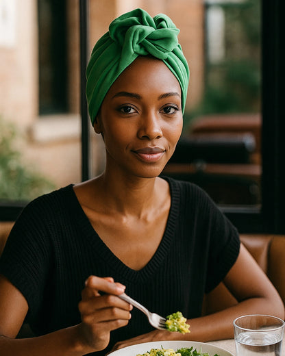 Ladies easy to style wire headband - front view on model 