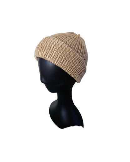tan unisex beanie side view