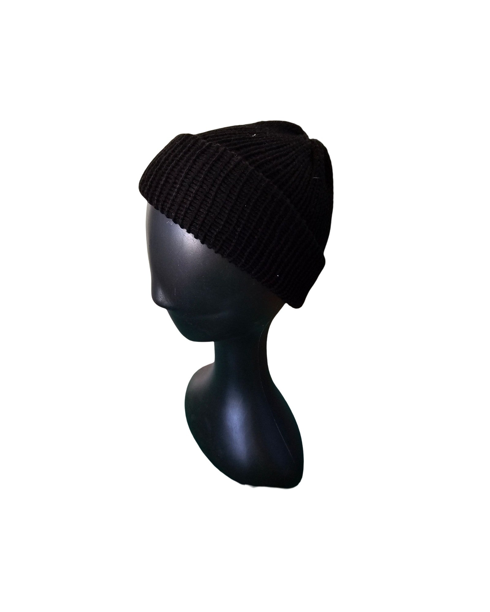 black double layered knitted beanie side view