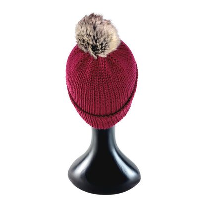 Back view of pom pom beanie