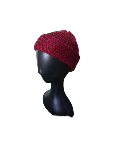 burgundy double layer hand knitted beanie side view