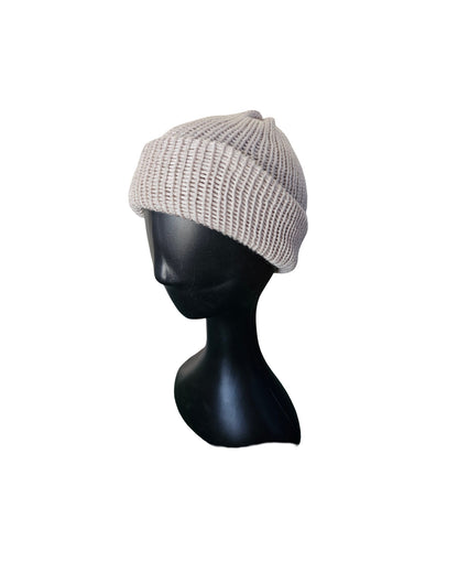 ivory knitted beanie side view
