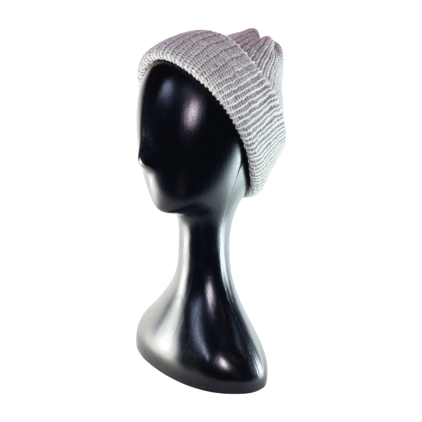 Men's silver knitted beanie side view