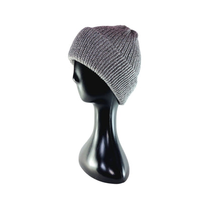 Grey double layered knitted beanie - side view