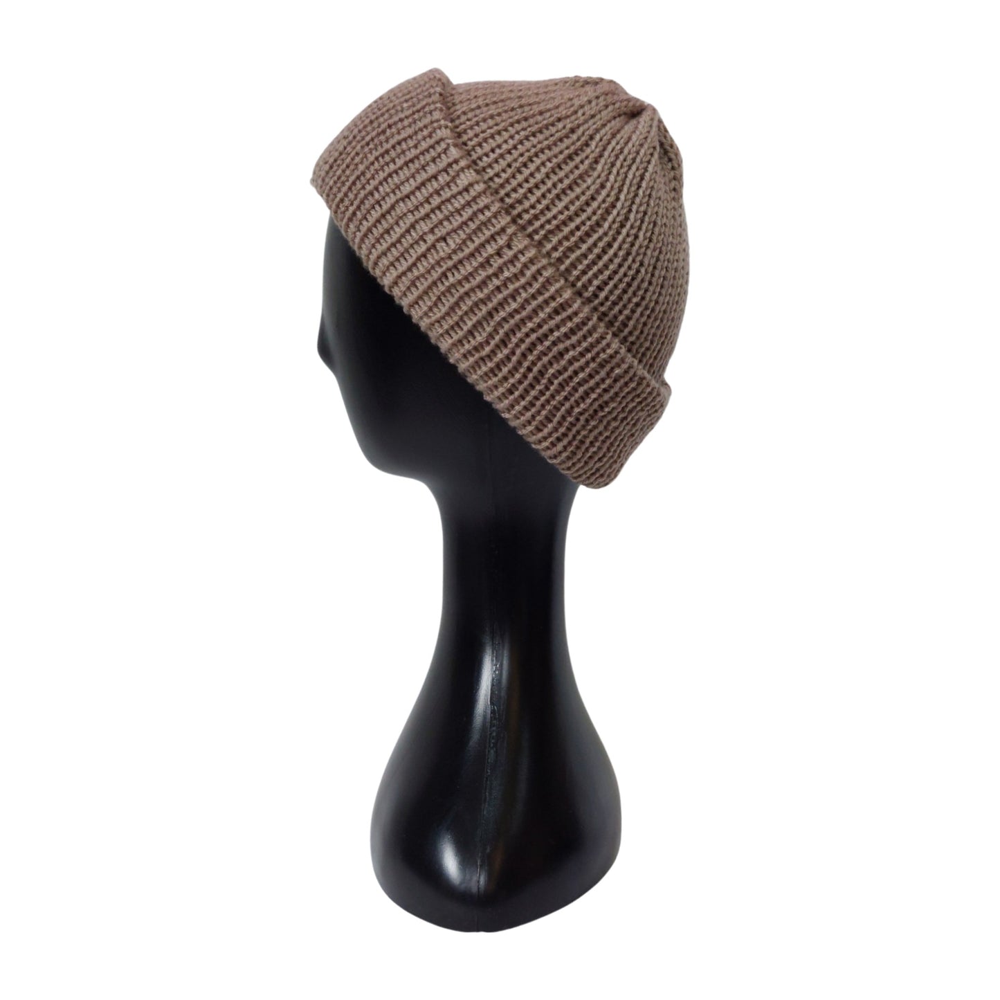 bone men's knitted beanie side view