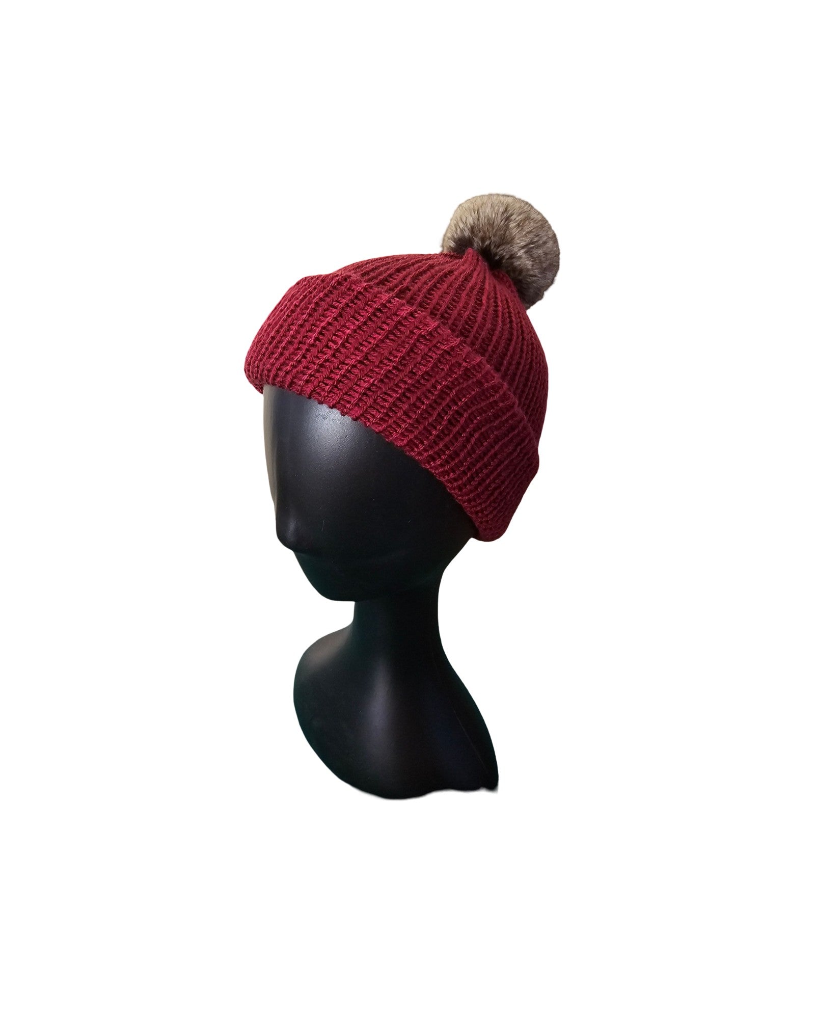 burgundy double layered beanie side view