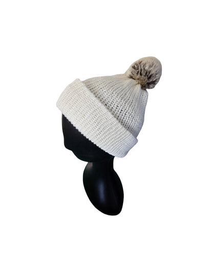 Cream ladies knitted beanie side view