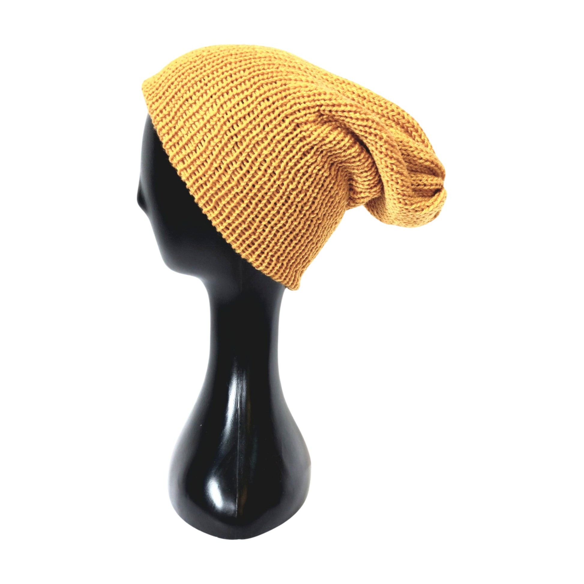 mustard unisex knitted beanie side view