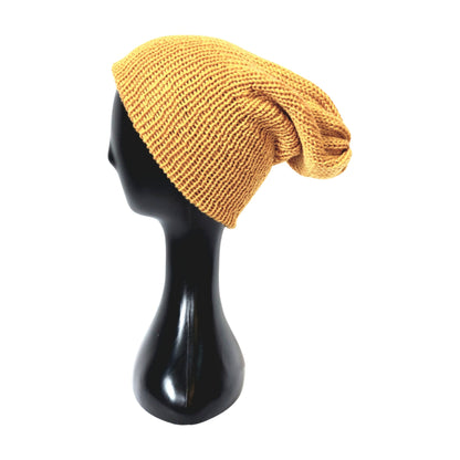 mustard unisex knitted beanie side view