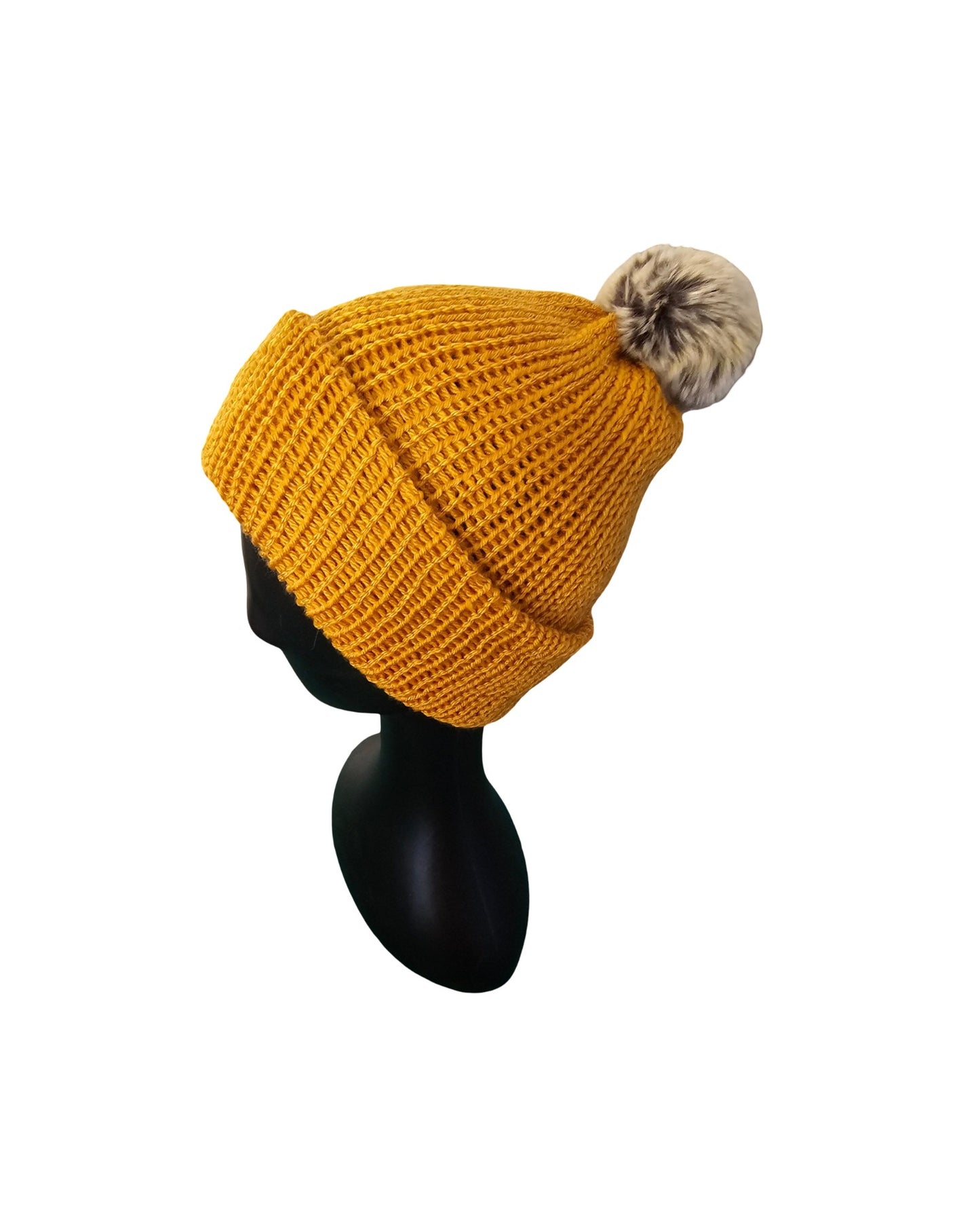 mustard unisex knitted double layered beanie side view