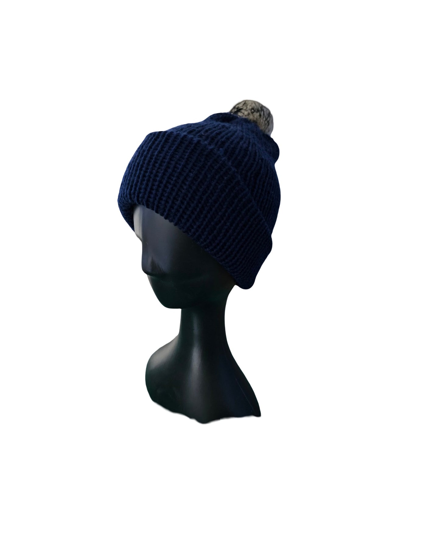 men's navy knitted beanie side view
