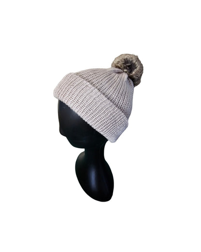 ivory teen double layered knitted beanie side view