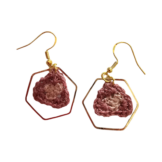 Hexagon Crochet Earrings - Gold - Front View