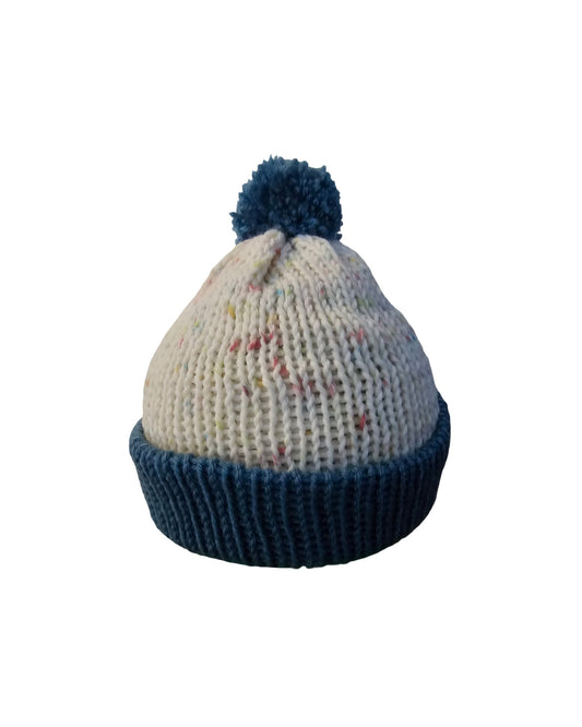Kids blue sprinkle knitted beanie front view