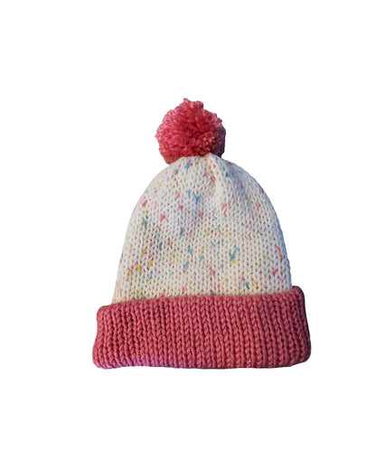 Kids hand knitted beanie flat view