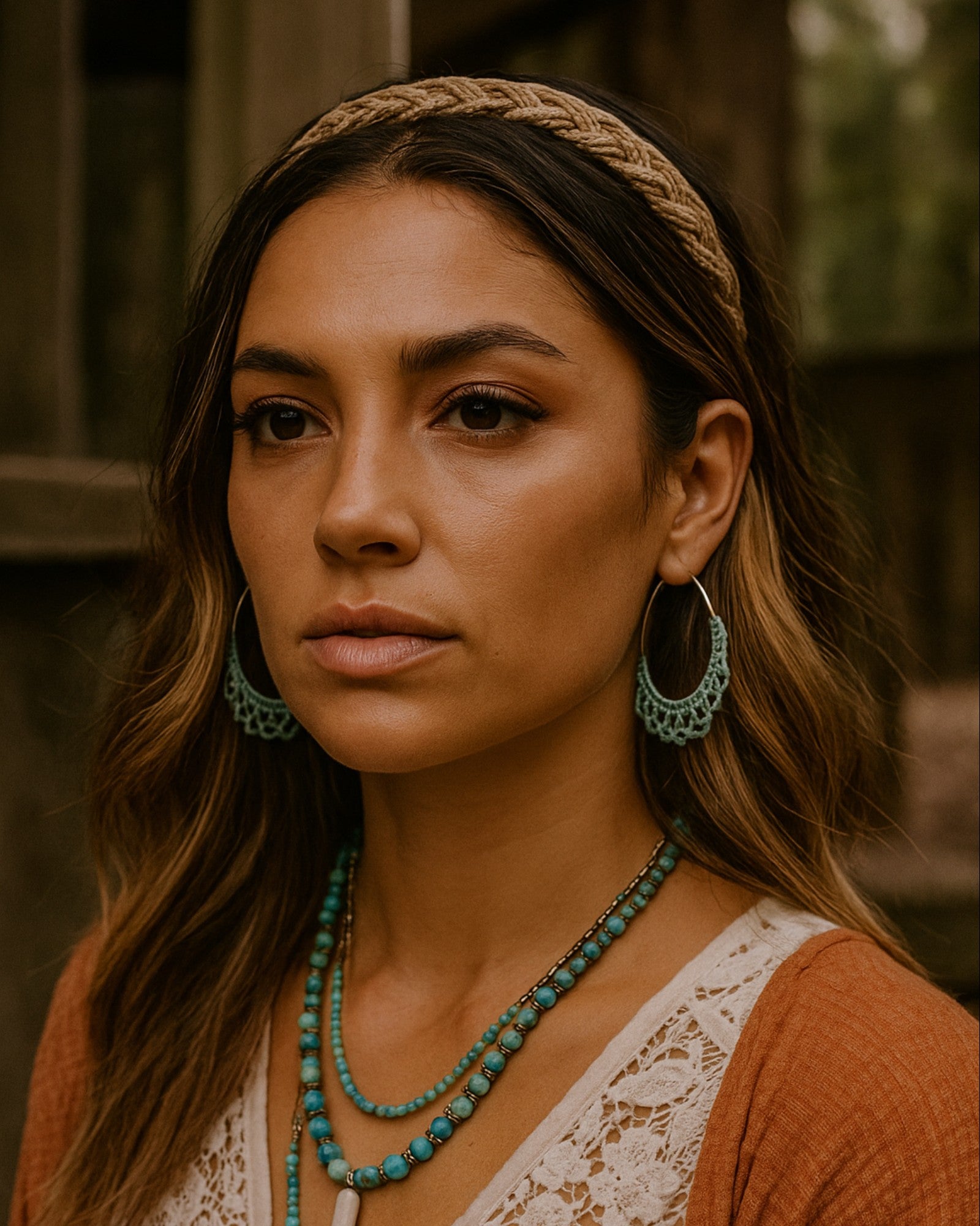 Ladies Crochet Earrings - Front View  - on Models Ears