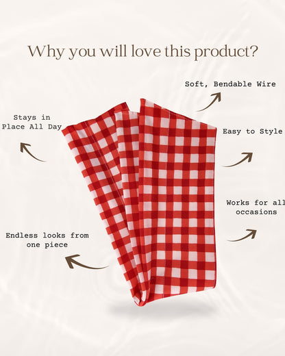 Red Check Wire Headwrap