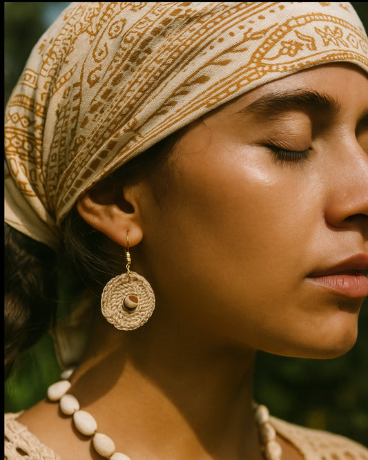 Crochet Earrings - side view - model image