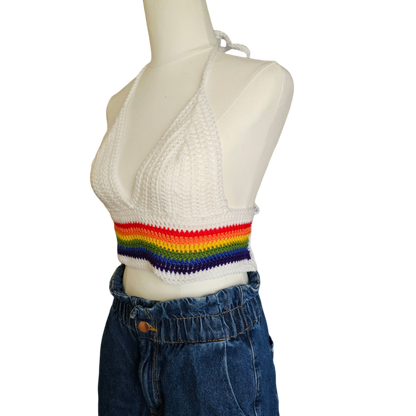 Crochet top- White/Rainbow Side View