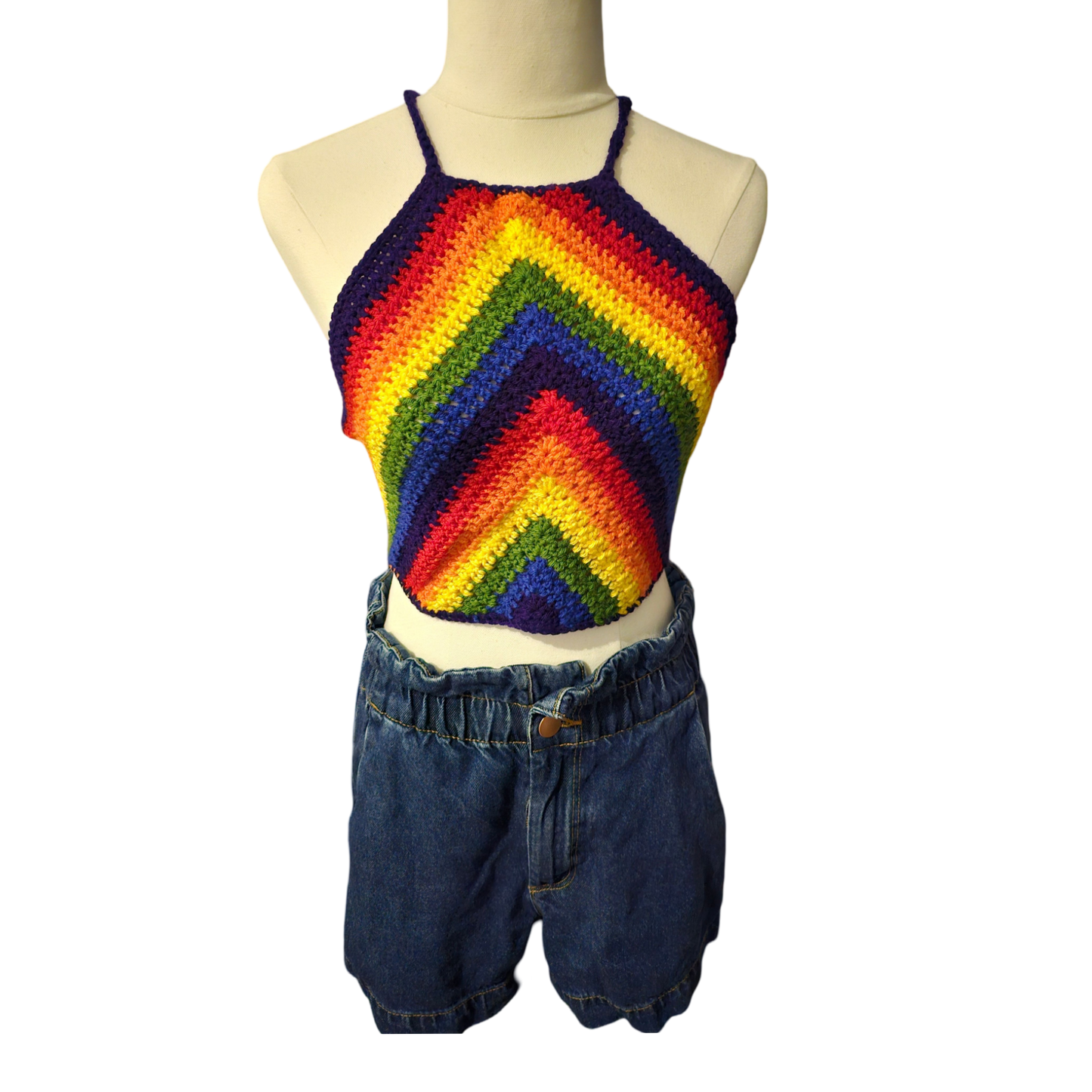 Crochet Top - Rainbow V Front View