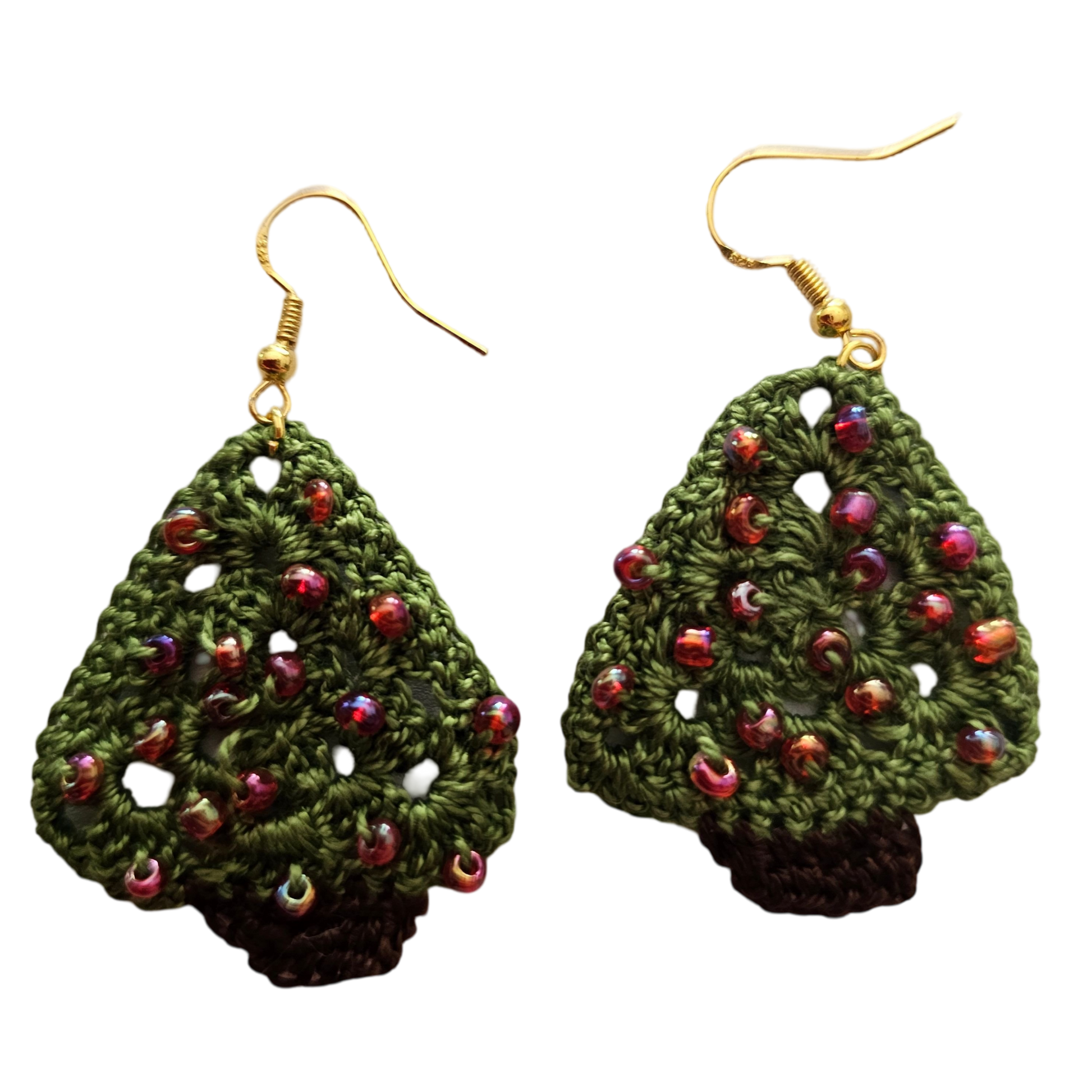 Christmas Crochet Earrings - Gold Trees